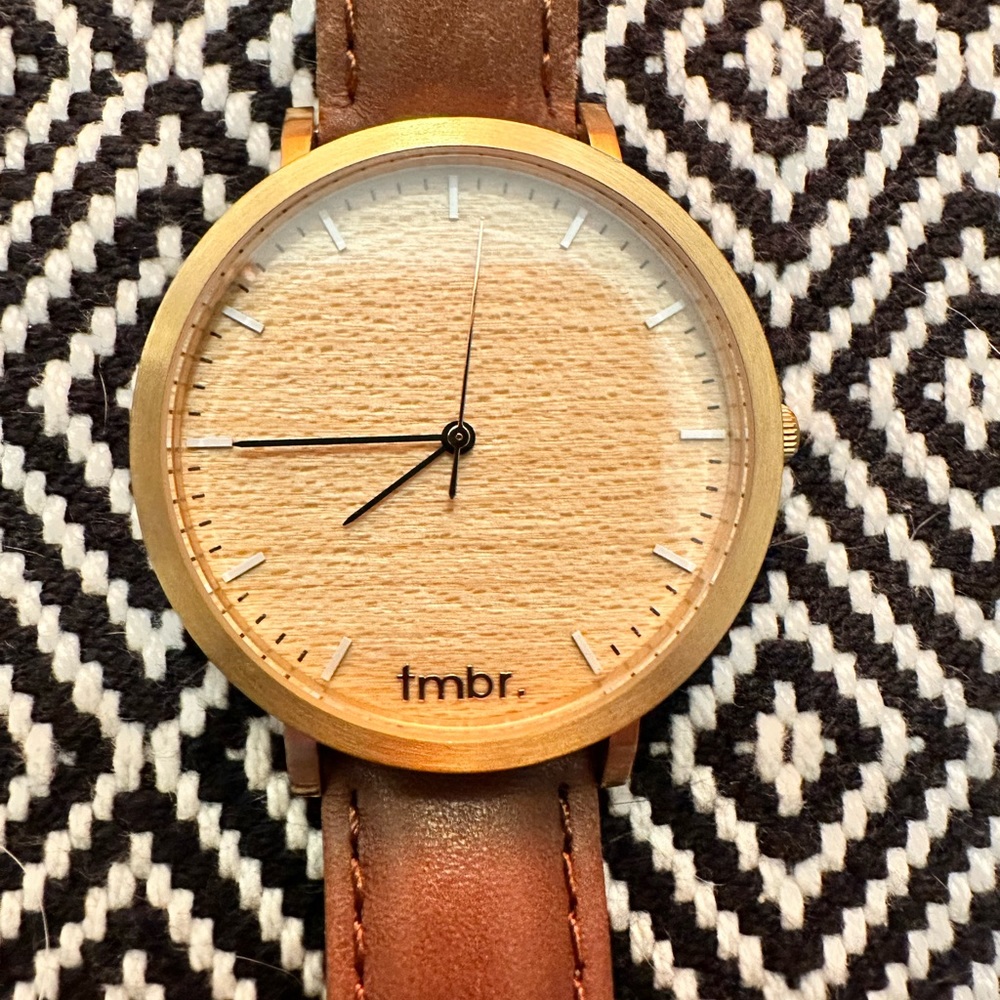 tmbr women’s watch leather wood face